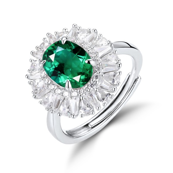 Cultivated Emerald Ring in 925 Sterling Silver(R0099L)