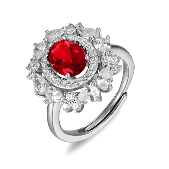 925 Silver Lab-Grown Ruby Ring(H04R)
