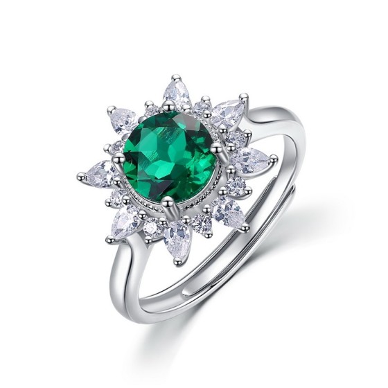 925 Silver Lab-Grown Emerald Ring(ZHF-R1643)