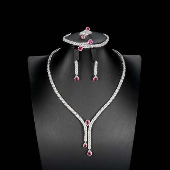 925 Silver Lab Ruby Jewelry Set(ZHF-18339R)