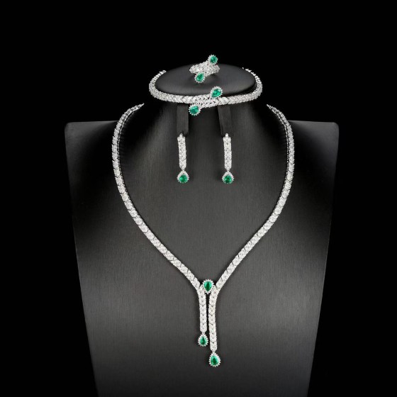 925 Silver Lab Emerald Jewelry Set(ZHF-18339L)