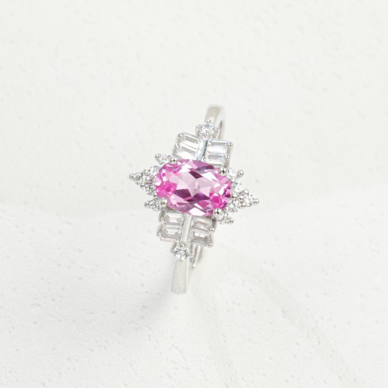 925 Silver Lab Grown Padparadscha Sapphire Ring(A73-R2020874HR)
