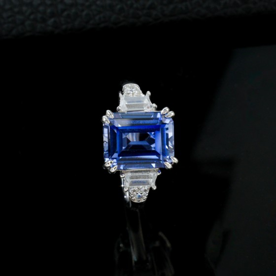 925 Sterling Silver Lab Grown Cornflower Sapphire Ring(ZHF-R1608DB-1)