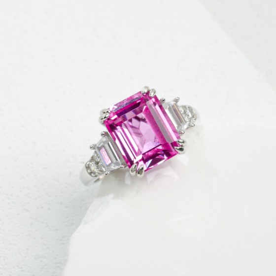 Lab Grown Padparadscha Sapphire 925 Silver Ring(ZHF-R1608HF)