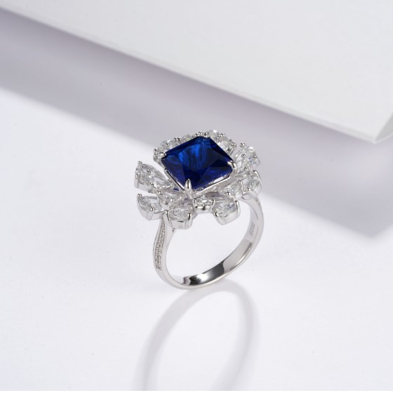 925 Silver Lab-Grown Sapphire Ring(R0263DB)