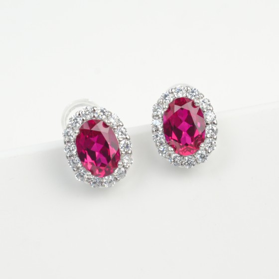925 Silver Lab-Grown Ruby Earrings(E018302R)