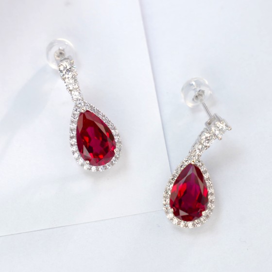 925 Silver Lab-Grown Ruby Earrings(ZHFE2025R)