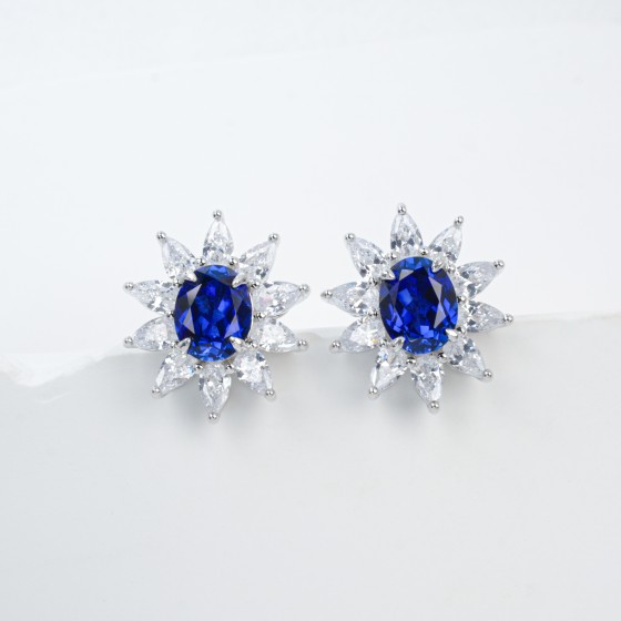 925 Silver Lab Sapphire Earrings(E0074B)