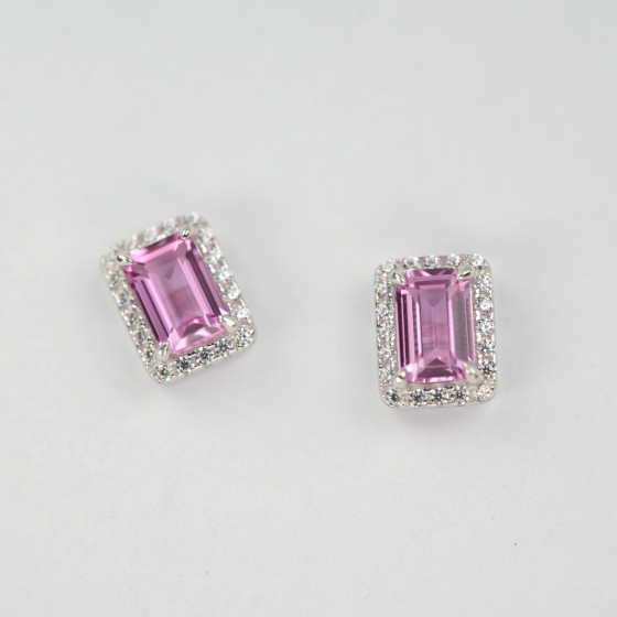 925 Silver Lab Padparadscha Sapphire Earrings(A73-E2020423F)