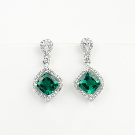 925 Silver Lab Emerald Earrings(E-2029)