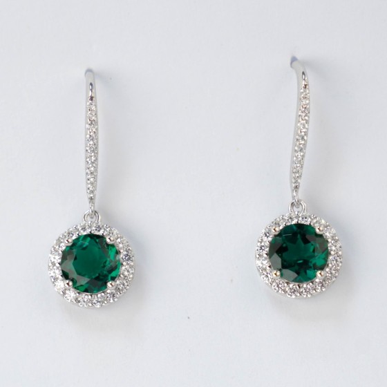 925 Silver Lab Emerald Earrings(ZHF-E1445)