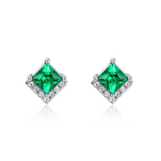 925 Silver Lab Emerald 4MM Earrings（A73-E2020866)