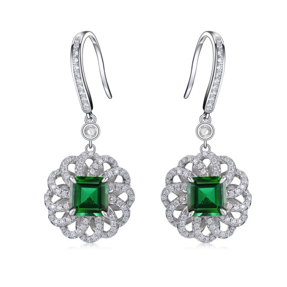 925 Silver Lab-Grown Emerald Earrings(R0014)