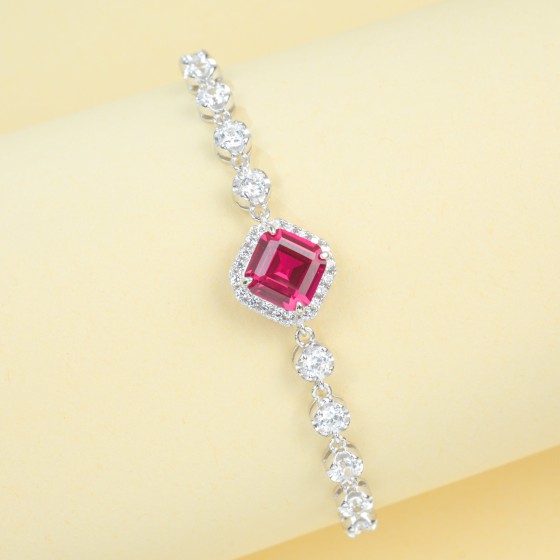 S925 Sterling Silver Lab-Grown Ruby Bracelet(B0112R)