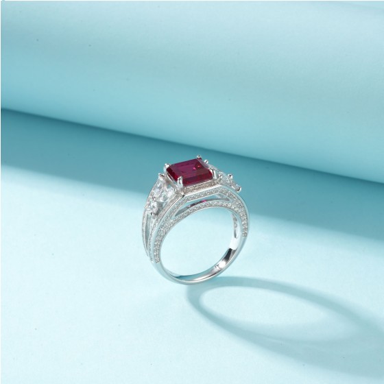 925 Silver Lab-Grown Ruby Ring(ZHF-R1452R)14#