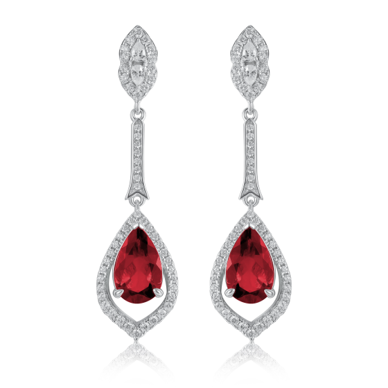 925 Silver Lab-Grown Ruby Earrings(ZHF-E0804R)
