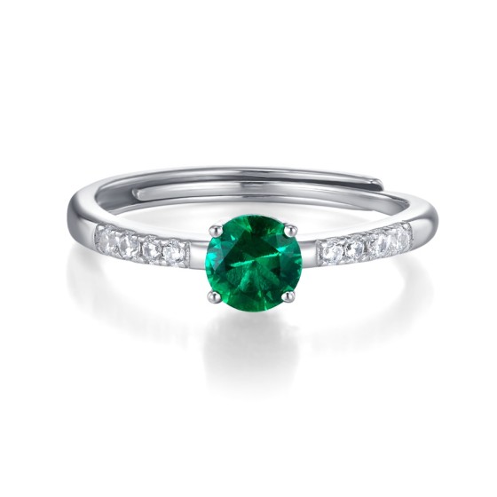 Round S925 Silver Lab Emerald Ring(ZHFR0004)