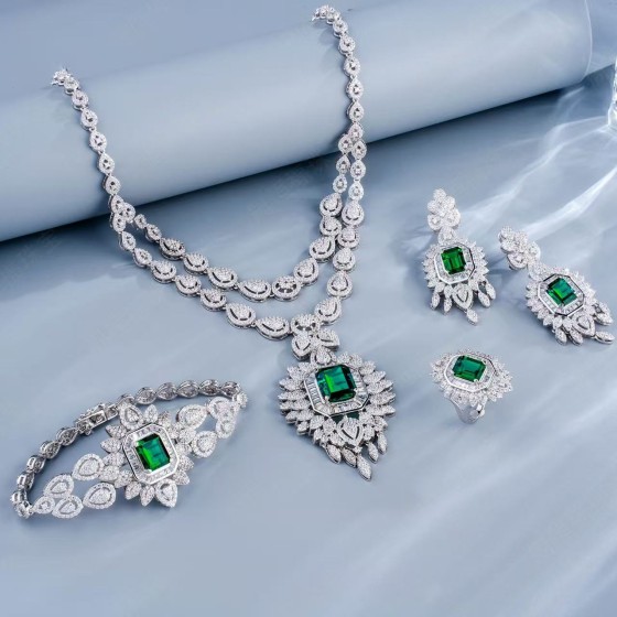925 Silver Lab Grown Emerald Set（T02L)