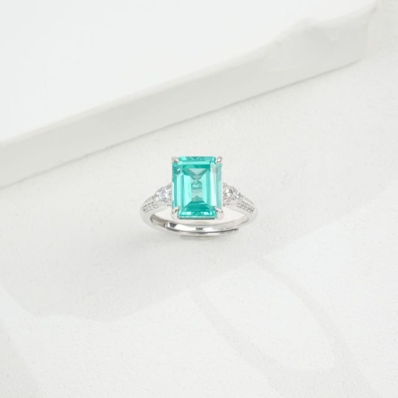 Lab-Grown Paraiba-Colored Green Garnet 925 Silver Ring(R0972SK)