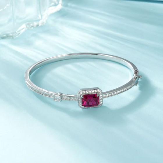 925 Silver Lab Created Ruby Bangle(YWBG0014R)