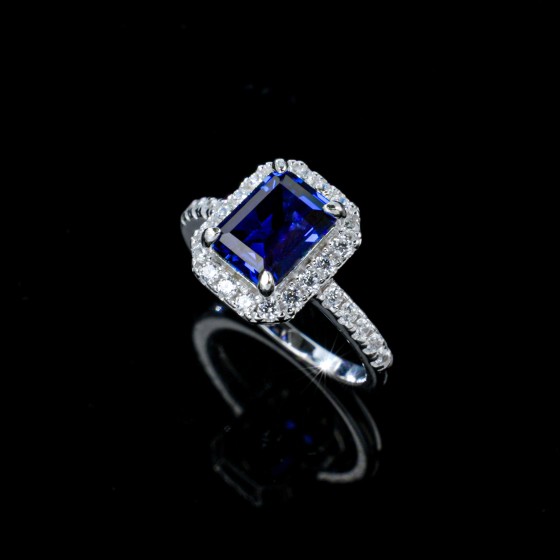 925 Silver Lab-Created Sapphire Ring(R0894B)