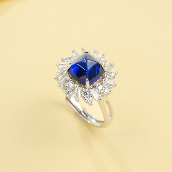 925 Silver Lab-Created Sapphire Ring（LSR00556B)