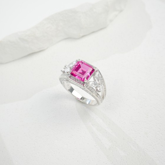 925 Silver Lab Grown Padparadscha Sapphire Ring(ZHF-R145HR)