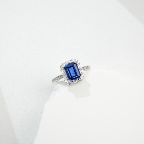 925 Silver Lab-Grown Sapphire Ring(ZHFR0007DB)
