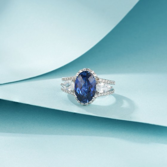 925 Silver Lab-Grown Sapphire Ring（ZHF-R5005DB)13#15#17#20#