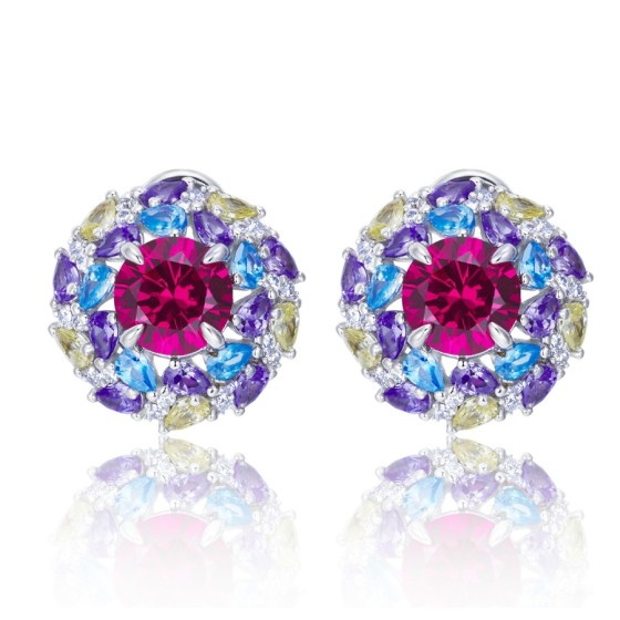 925 Silver Lab-Grown Ruby Earrings(ZHF-E1456R)