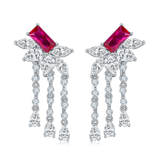 925 Silver Lab-Grown Ruby Earrings(ZHF-E1445R)