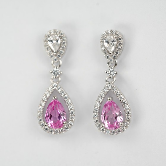 925 Silver Lab Padparadscha Sapphire Earrings(ZHF-E1634F)