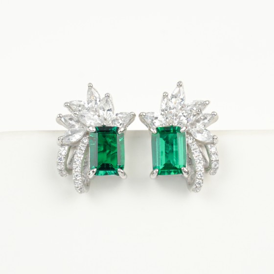 925 Silver Lab Emerald Earrings(E0384)