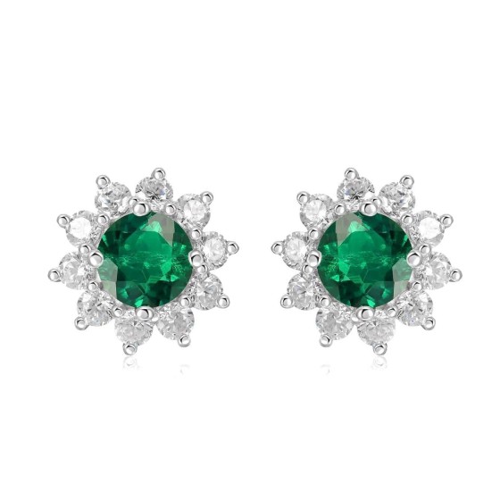 925 Silver Lab-Grown Emerald Earrings(ZHF-E001)