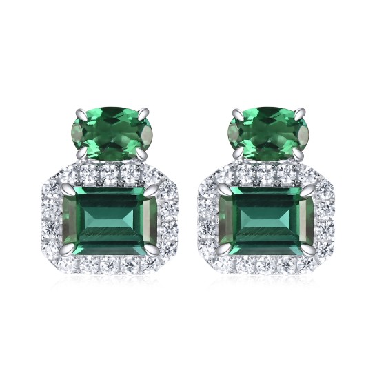 925 Silver Lab-Grown Emerald Earrings(P0044)
