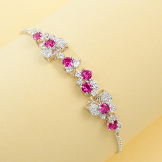 S925 Sterling Silver Lab-Grown Ruby Bracelet(ZHF-L0707R)