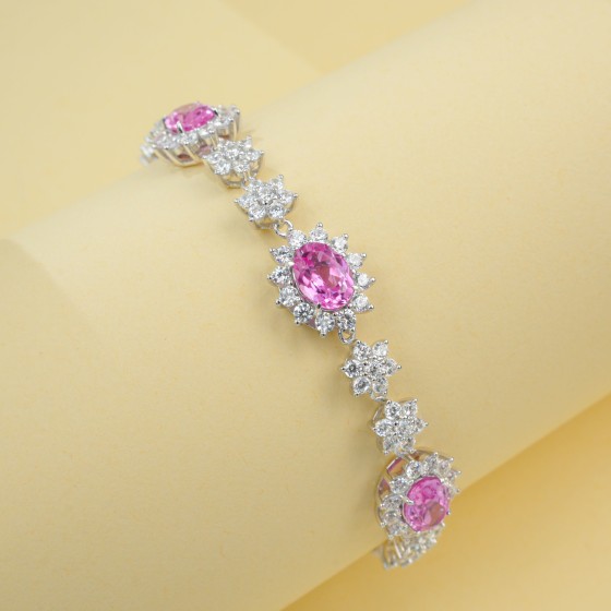 925 Silver Lab Padparadscha Sapphire Bracelet(ZHF-L202313HR)