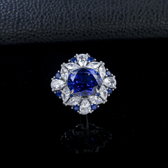 S925 Silver Lab-Grown Sapphire Ring(ZHF-R1469DB)