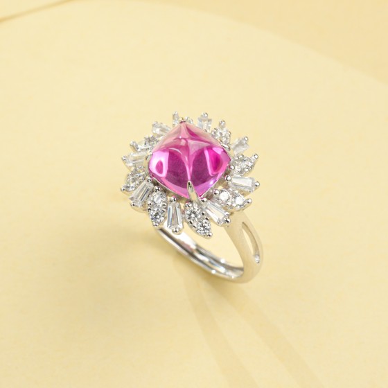 925 Silver Lab Grown Padparadscha Sapphire Ring(LSR00556HR)