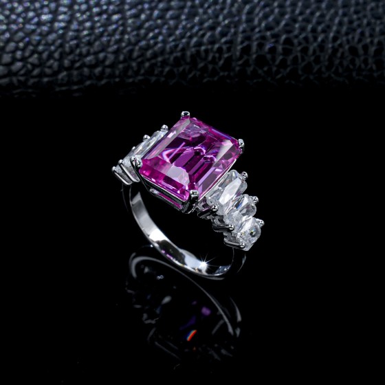 925 Silver Lab Grown Padparadscha Sapphire Ring(ZHF-R5004HR)
