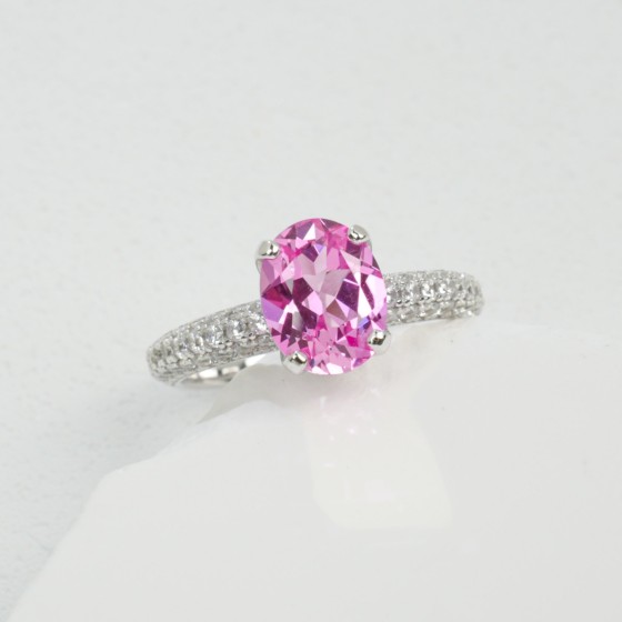 Lab Grown Padparadscha Sapphire 925 Silver Ring(YWR0665HR)