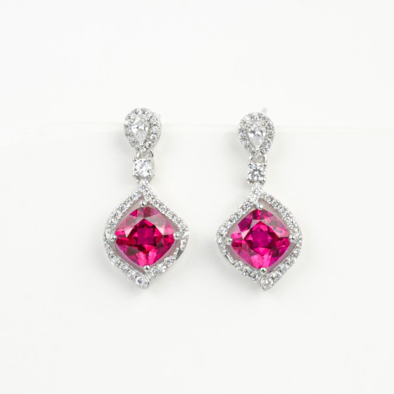 925 Silver Lab-Grown Ruby Earrings(E-2029R)