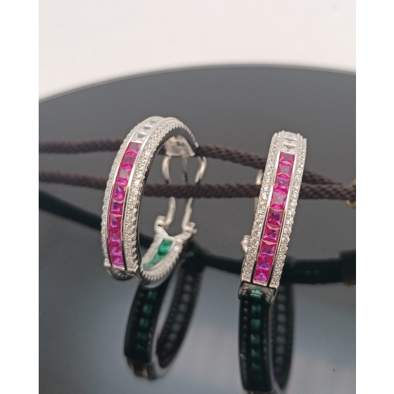 925 Silver Lab-Grown Ruby Earrings(ZHF-E0006)