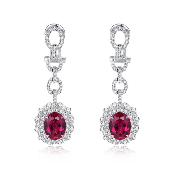 925 Silver Lab-Grown Ruby Earrings(ZHF-E202320R)