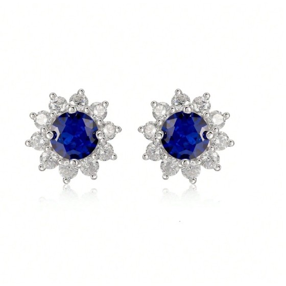 925 Silver Lab Sapphire Earrings(ZHF-E001DB)