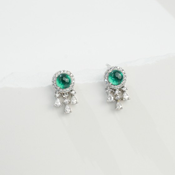 925 Silver Lab Emerald Earrings(ZHF-E25072)