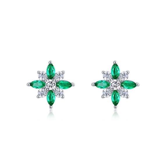 925 Silver Lab-Grown Emerald Earrings(A73-E2020869)