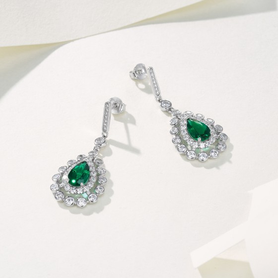 925 Silver Lab-Grown Emerald Earrings(A73-E2105081)