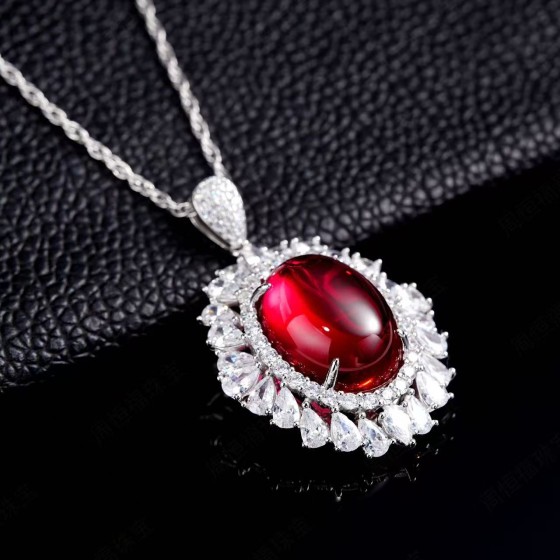 925 Silver Red Corundum Pendant（ZHF-P1801R)
