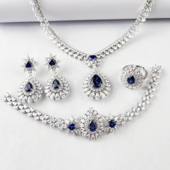 925 Silver Lab Sapphire Jewelry Set（ZHF-T2020B)